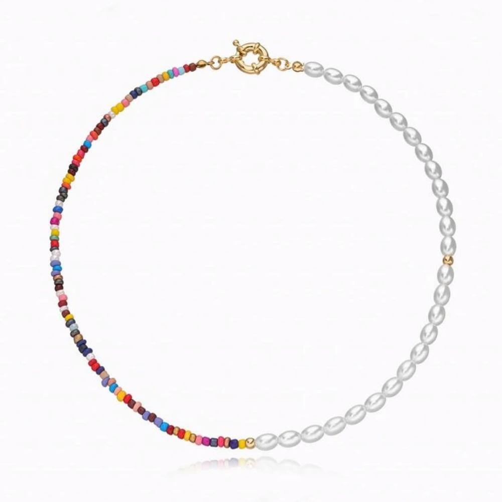 ⭐️ Awesome Colorful Glass Beaded Faux Pearl Strand Necklace ⭐️